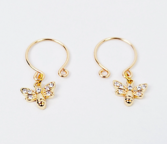 Gold Nipple Rings with 18K Gold Bees. Non Piercing Intimate Body Jewelry, Nipple Clamps, BDSM