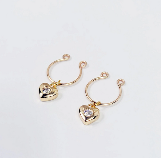 Gold Nipple Rings with Sparkling 18K Gold Hearts, Non Piercing.