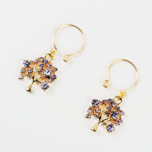 Non Piercing Nipple Rings, Gold with Purple Gemstone Blossom Tree. Nipple Clamps, BDSM