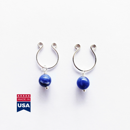 Non Piercing Nipple Rings with Blue Sodalite. Intimate Body Jewelry for Women, Not Pierced