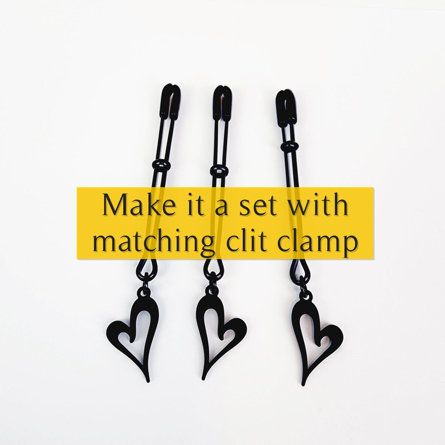 Nipple Clamps, Black Tweezer Clamps with Black Hearts. Set of Two. MATURE, Non Piercing Nipple, BDSM