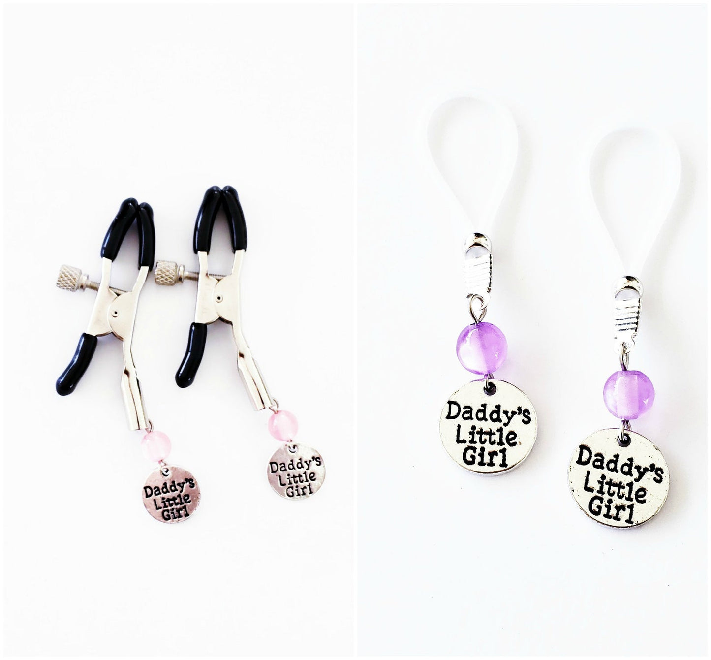 "DDLG" Nipple Clamps or Nipple Noose Dangles with Choice of Colored Bead