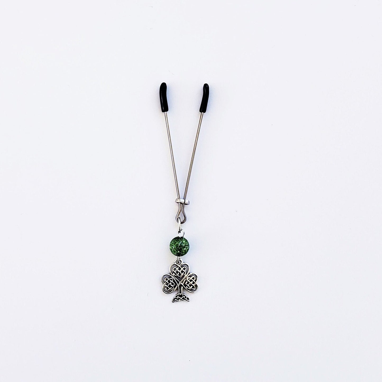 Celtic Shamrock and Green Crackle Quartz Tweezer Clitoral Clamp