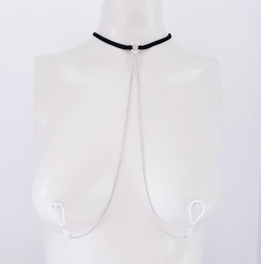 Leather Choker with Chain to Nipple Nooses