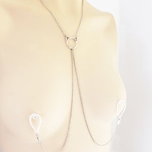 BDSM Kitten Necklace to Nipple, Non-Piercing with Your Choice of Nipple Attachment