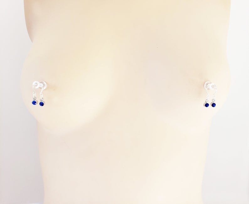 Non Piercing Nipple Rings with Gemstone Dangles