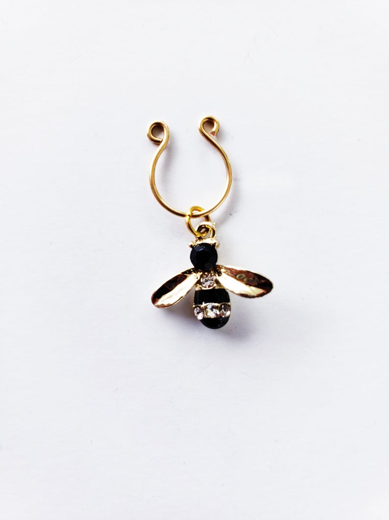 Gold Non Piercing Nipple Rings with Rhinestone Bumble Bees