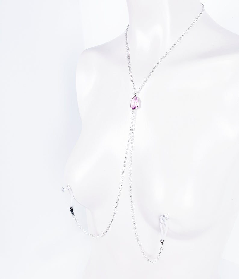 Erotic Necklace with Crystal and attached Nipple Chains – Why Bee Normal