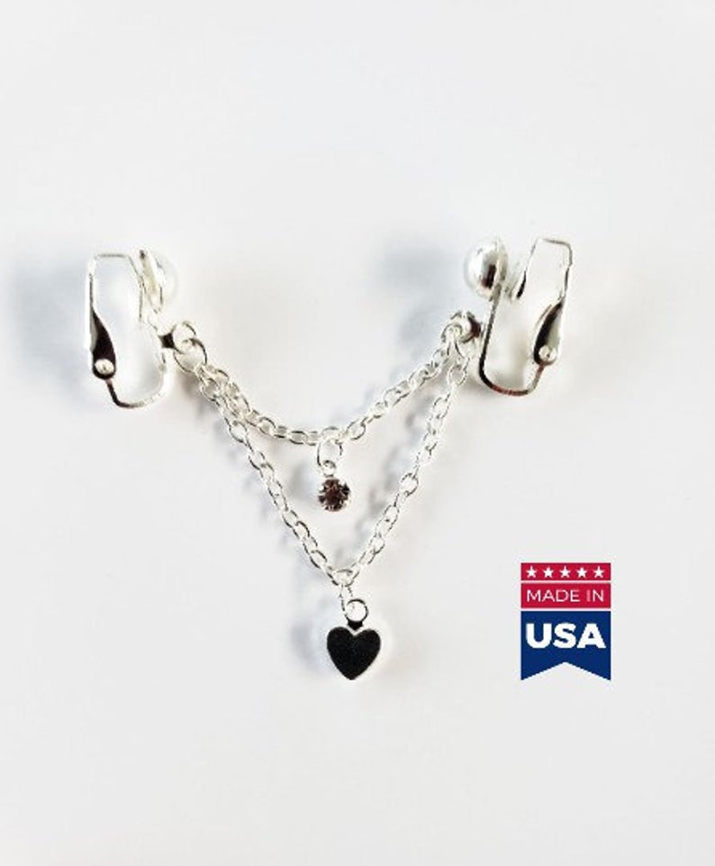 Silver Labia Clips Heart and Sparkle