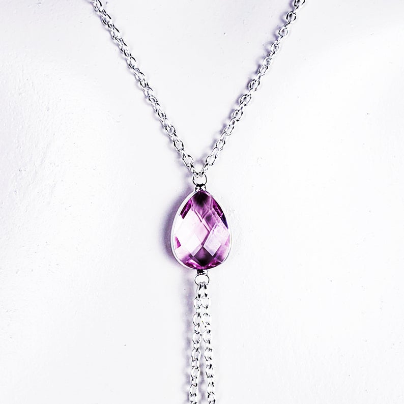 Erotic Necklace with Crystal and attached Nipple Chains