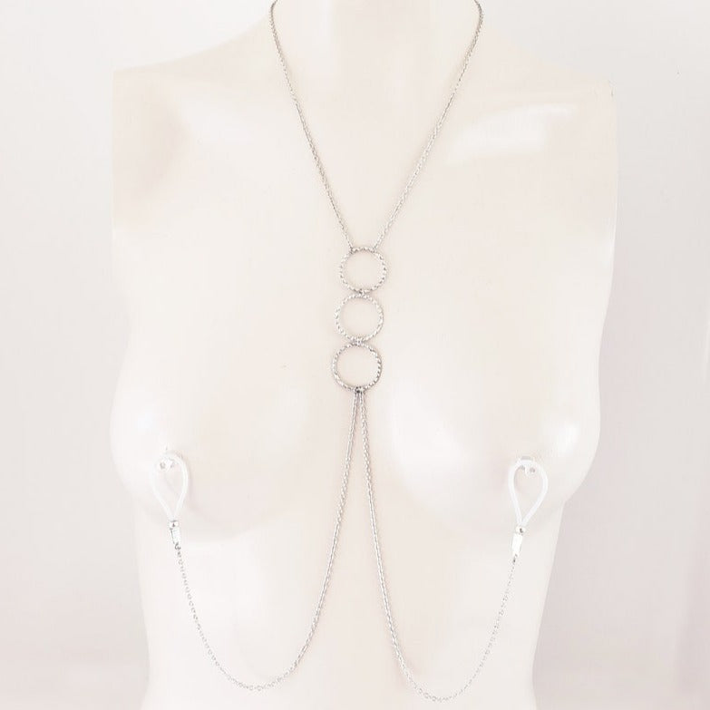 Silver Tri Circle Necklace to Nipple