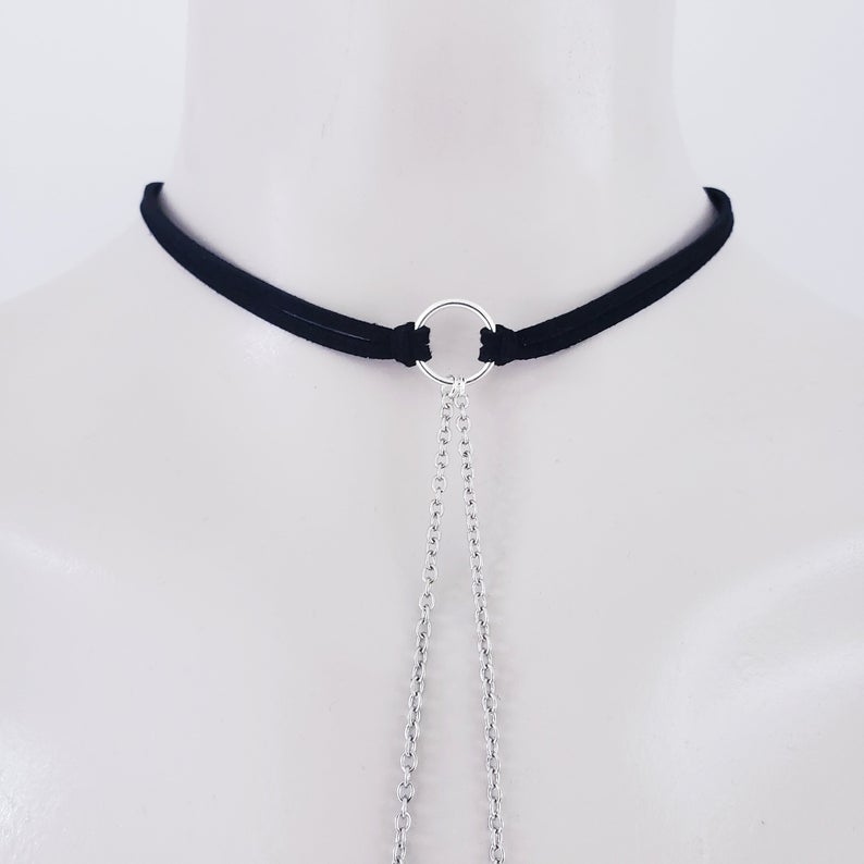 Leather Choker with Chain to Nipple Nooses