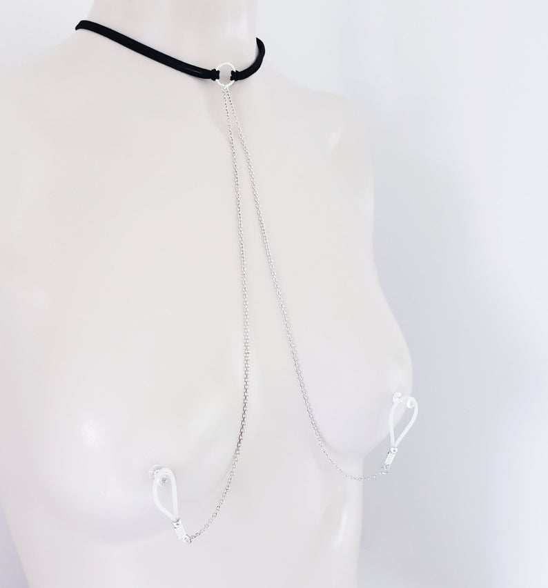 Leather Choker with Chain to Nipple Nooses