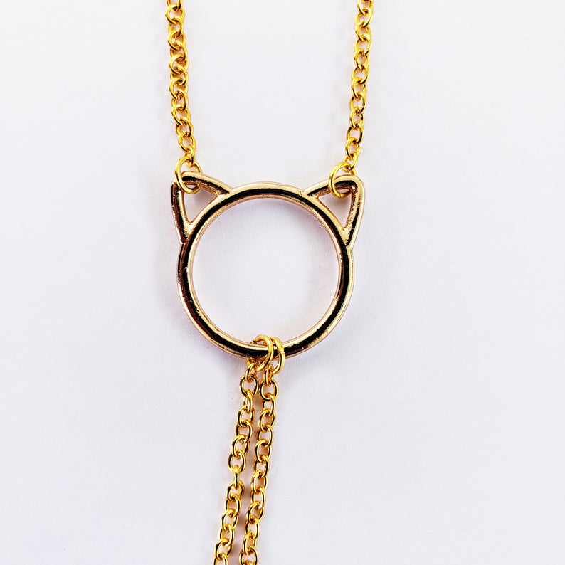 Gold Kitten Necklace to Nipple, Non Piercing