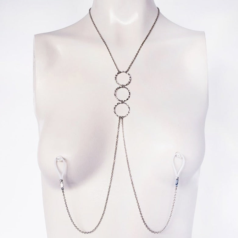 Silver Tri Circle Necklace to Nipple