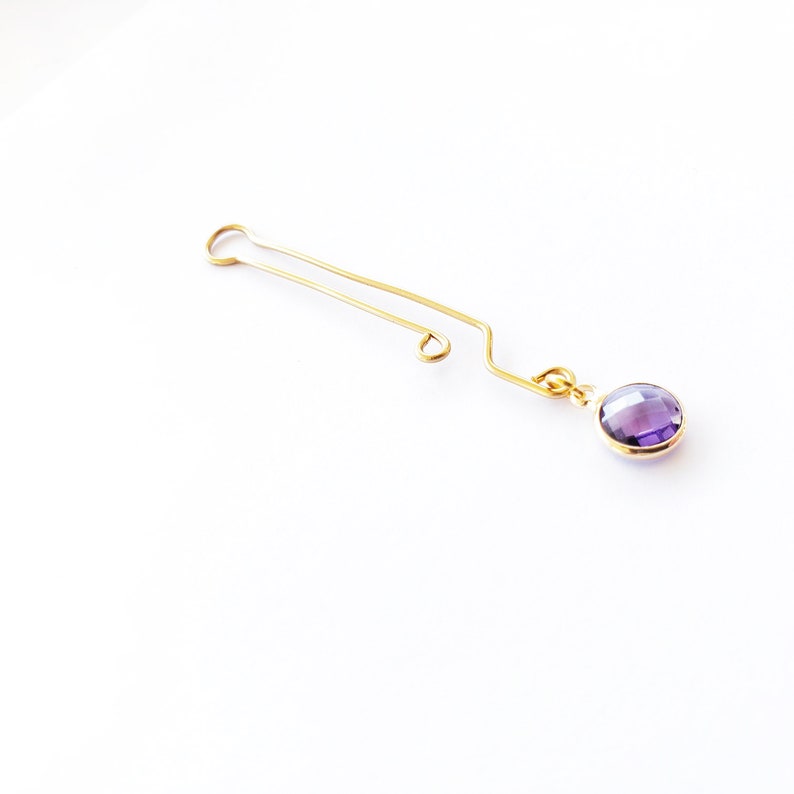 Labia Clip with Purple Crystal. Gold