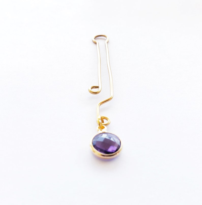 Labia Clip with Purple Crystal. Gold