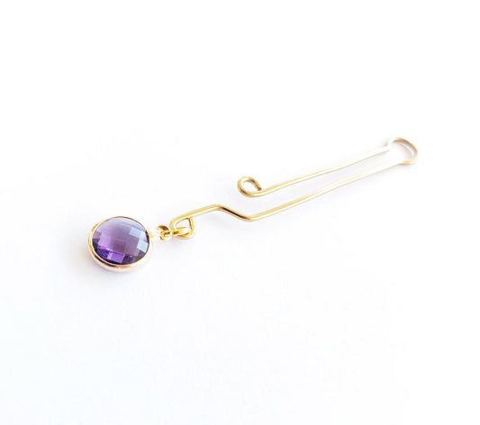 Labia Clip with Purple Crystal. Gold