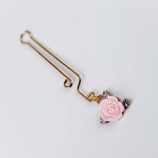 Gold Clit Clamp with Pink Rose. Non Piercing Labia Clip.