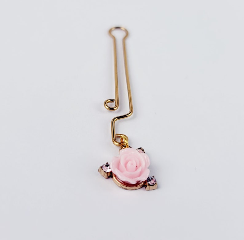 Gold Clit Clamp with Pink Rose. Non Piercing Labia Clip.