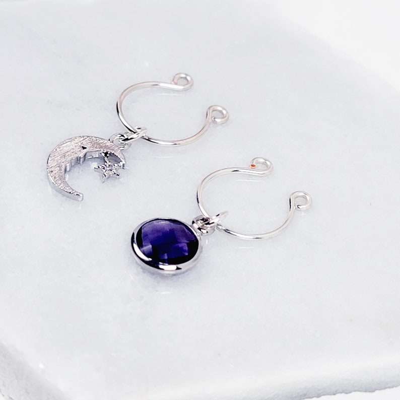 Nipple Rings with Silver Star, Moon, and Purple Gem