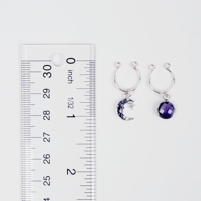 Nipple Rings with Silver Star, Moon, and Purple Gem