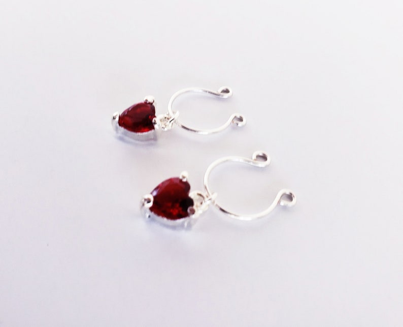 Nipple Rings with Red Gemstone Hearts