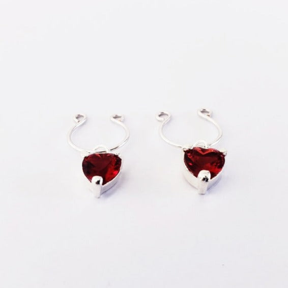 Nipple Rings with Red Gemstone Hearts