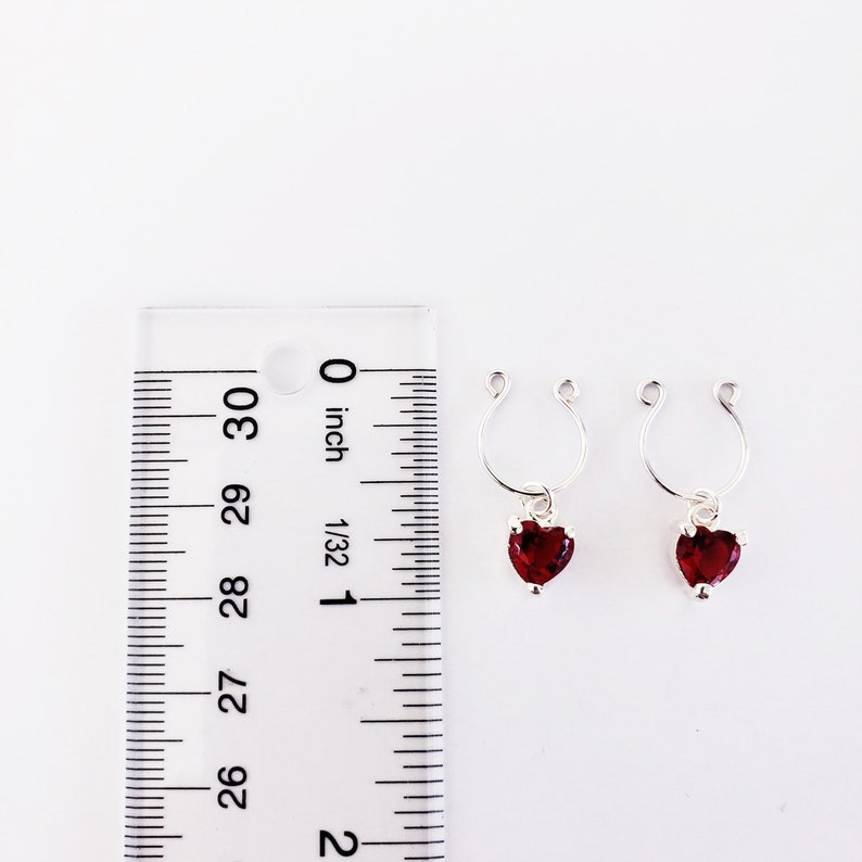 Nipple Rings with Red Gemstone Hearts