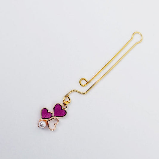 Gold Labia/Clit Clip with Pink Hearts and Pearls