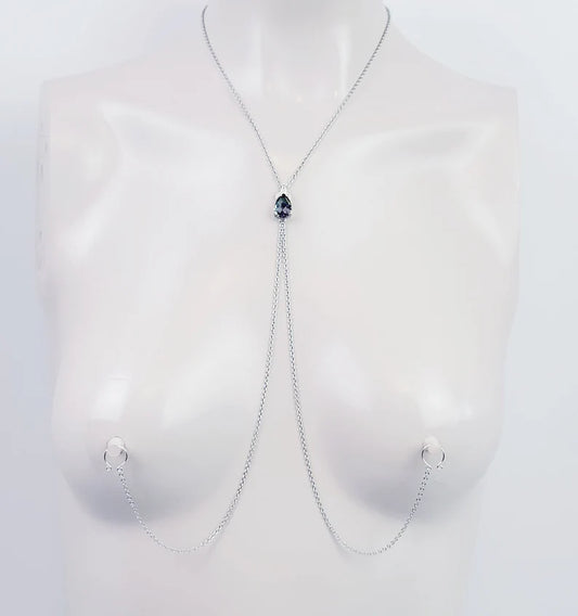 Gemstone Necklace to Nipple with Non Piercing Nipple Nooses Or Nipple Clamps. MATURE, BDSM