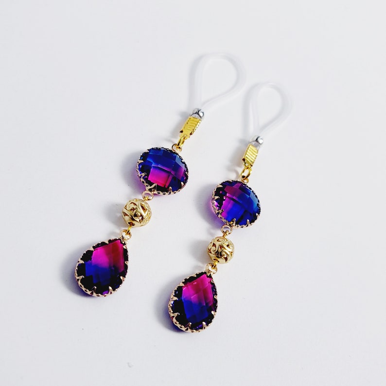 Nipple Dangles, Gold with Crystals (Non Piercing)