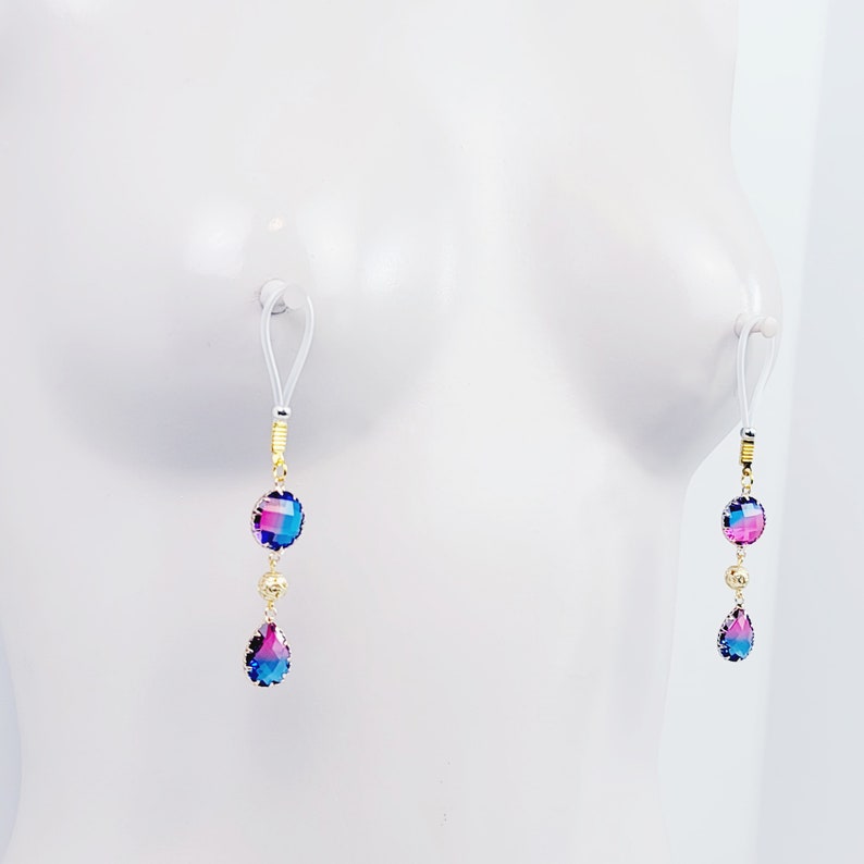 Nipple Dangles, Gold with Crystals (Non Piercing)