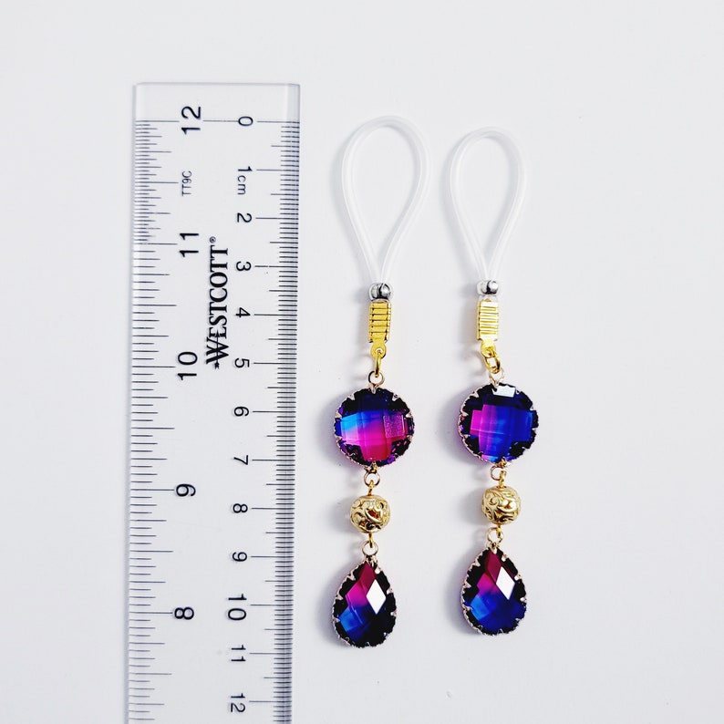 Nipple Dangles, Gold with Crystals (Non Piercing)