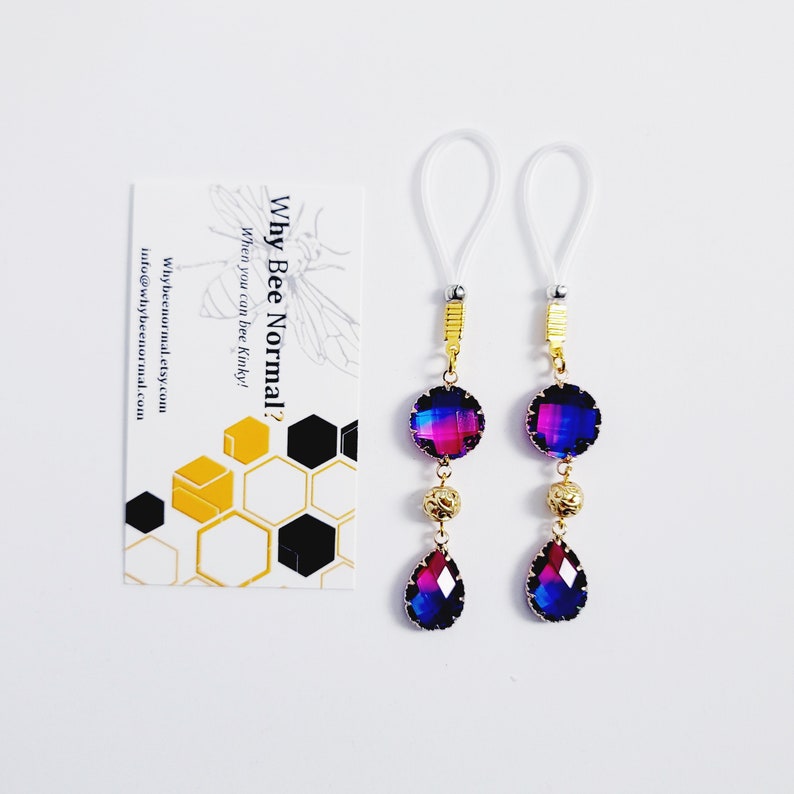 Nipple Dangles, Gold with Crystals (Non Piercing)