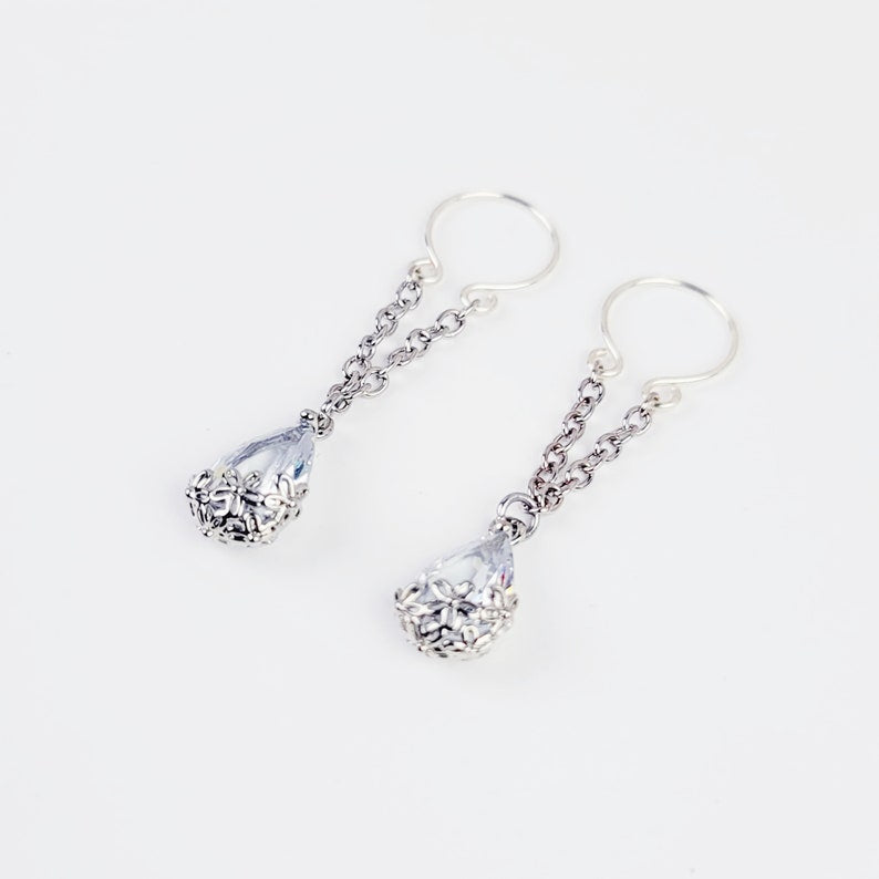 Nipple Rings with Chain Dangling Cubic Zirconia