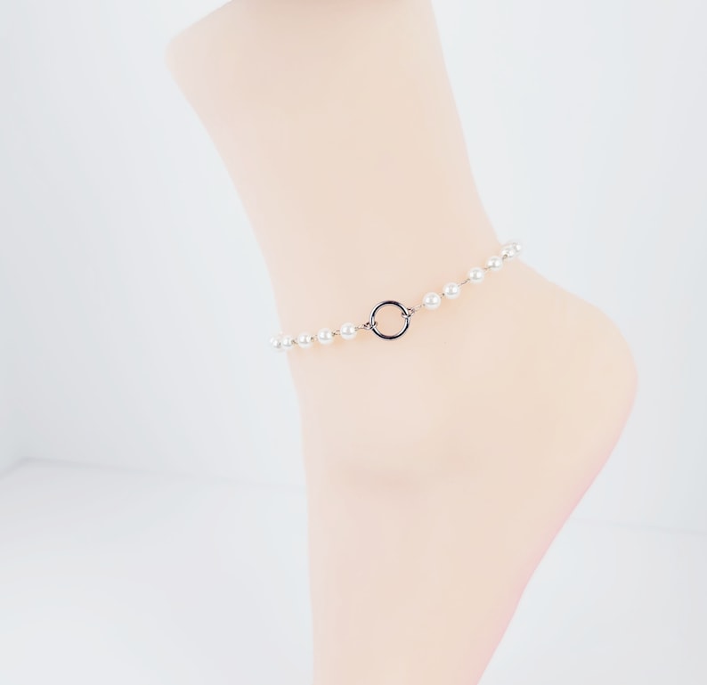 Stainless Steel and Pearl, Circle of O Ankle Bracelet