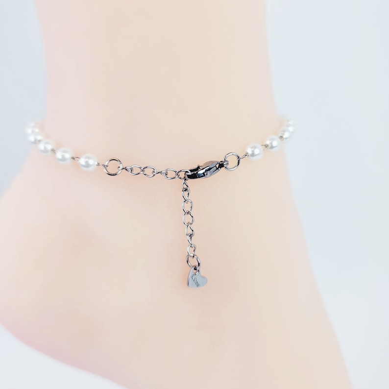 Stainless Steel and Pearl, Circle of O Ankle Bracelet