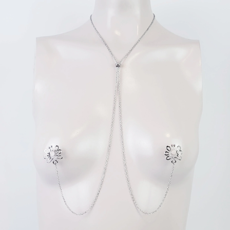Nipple Shield Necklace with an Adjustable Gemstone Slider in Silver